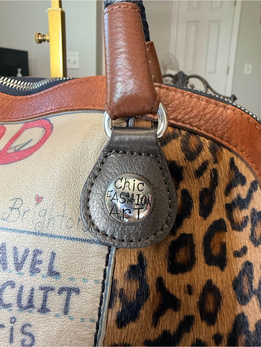 Brighton fashionista Leopard-Panel Shoulder Bag in Brown & Black - Picture 9 of 11